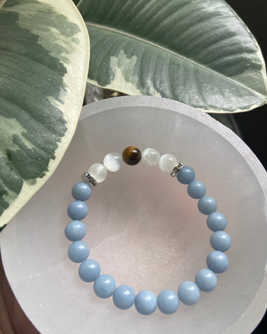 Tigers Eye Selenite and Angelite Bracelet