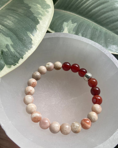 Carnelian and Peach Moonstone Bracelet