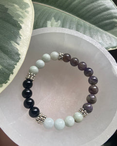 Amethyst, Burma Jade and Black Obsidian Bracelet