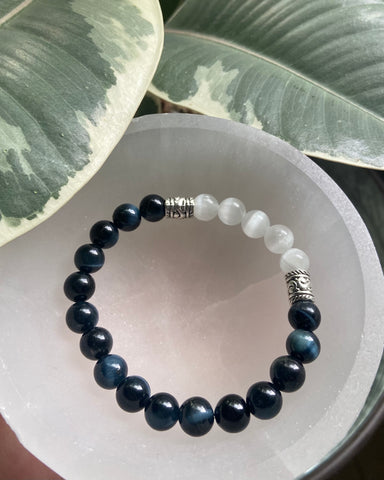 Selenite and Blue Tigers Eye Bracelet